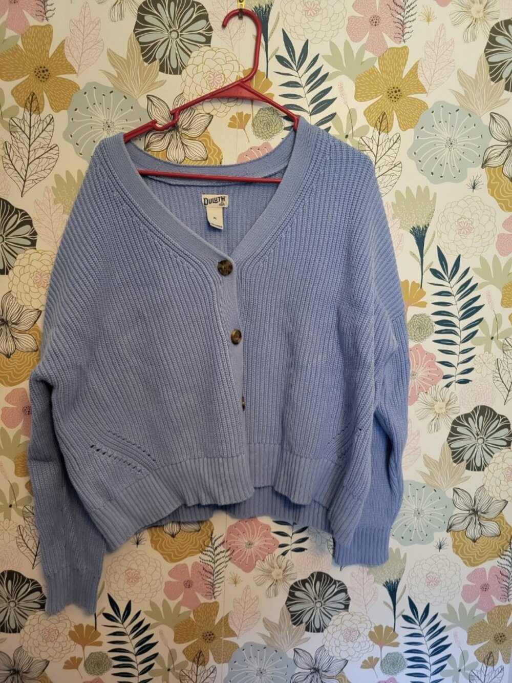Duluth Trading Co Light Blue Ribbed Knit Cardigan – Button Front – XL